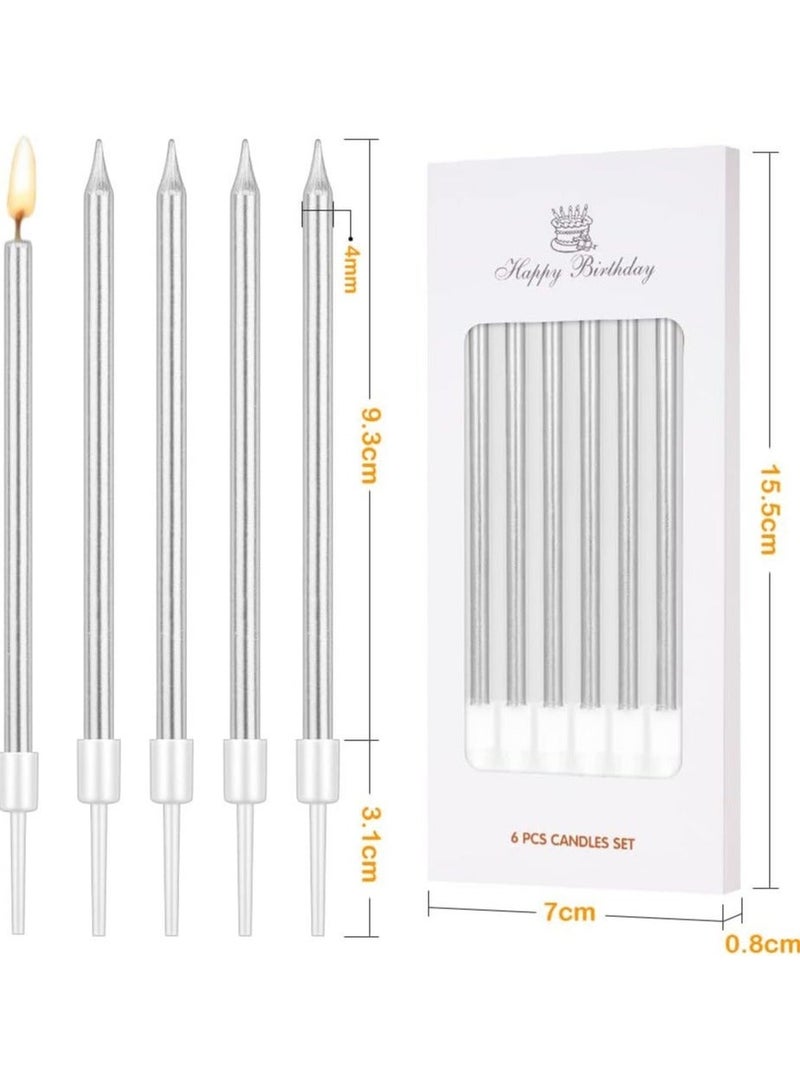 6 قطع شموع كعكة عيد الميلاد فضية اللون بطول 12 سم لتزيين حفلات أعياد الميلاد وحفلات الزفاف وحفلات استقبال المولود الجديد - Image 3